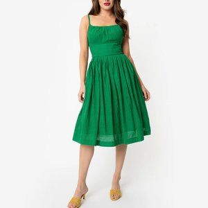 Emily & Fin 1950s Style Palm Green Swing Dress